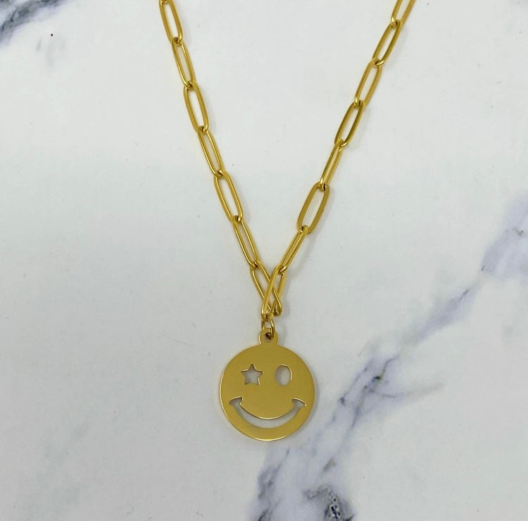 Star Wink Happy Face Necklace