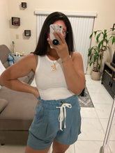 Load image into Gallery viewer, High-Waisted Ruffle Chambray Shorts
