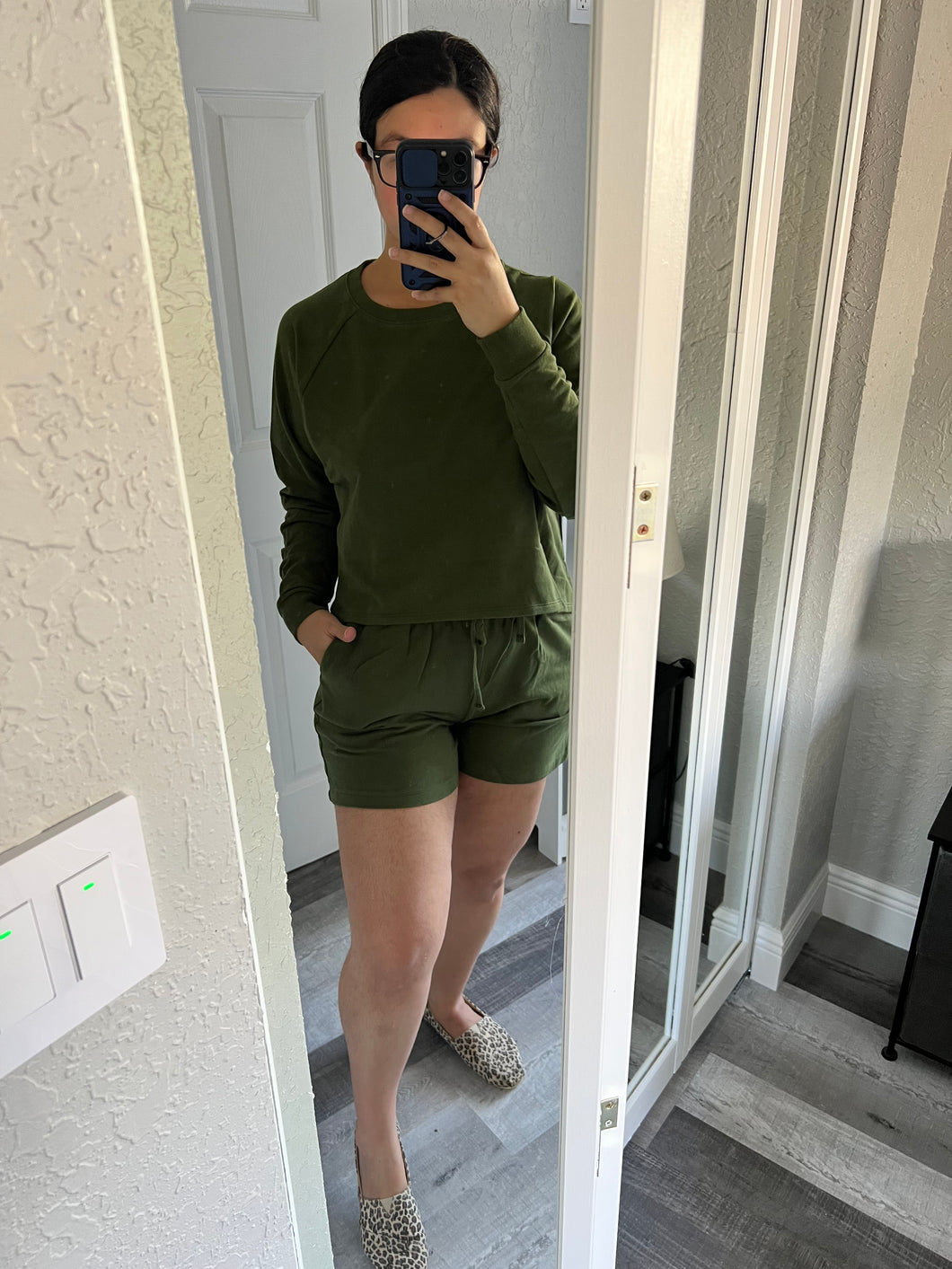 Army Green French Terry Top and Shorts Set