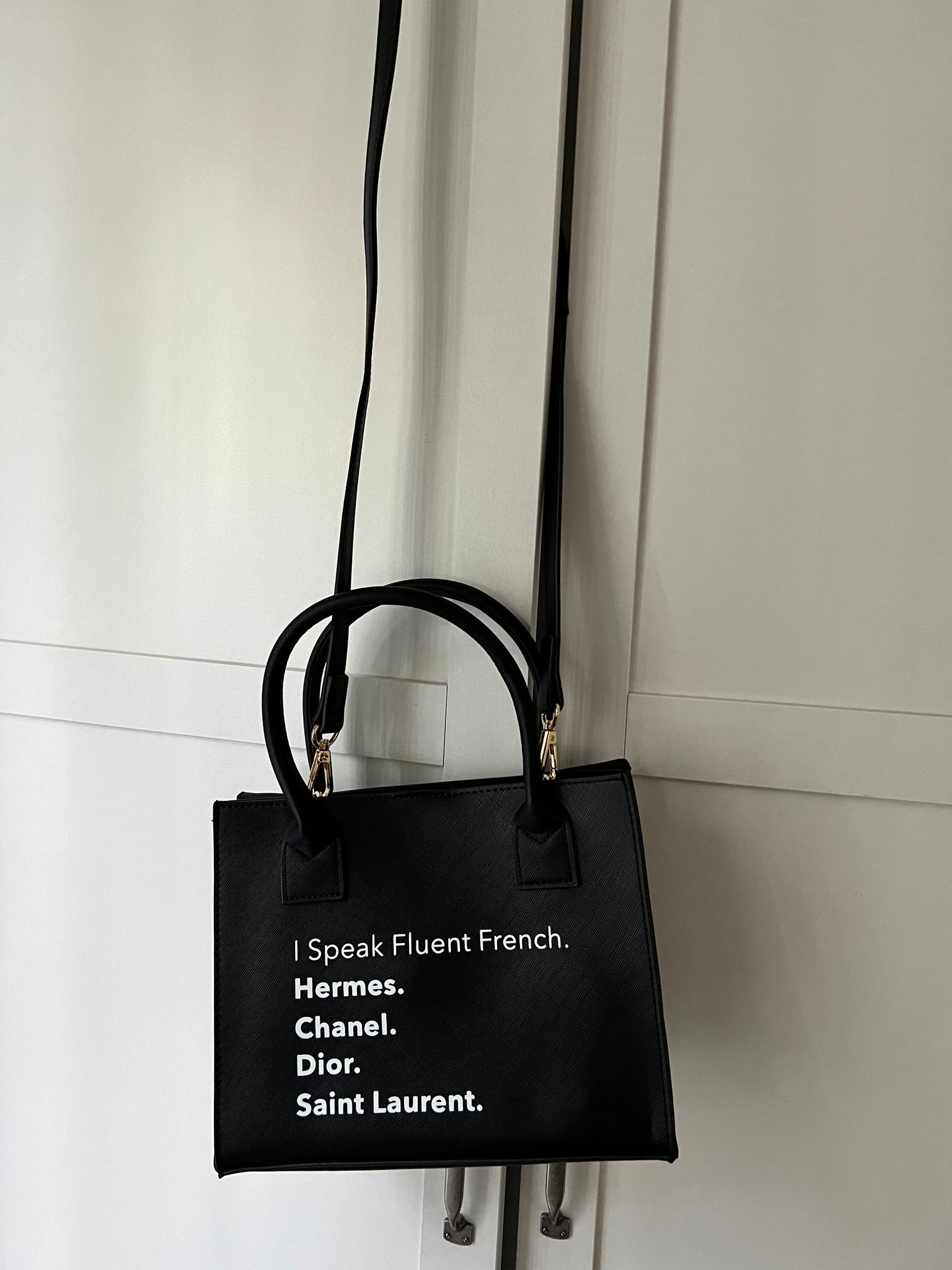 I Speak Fluent French vegan leather black mini crossbody tote bag – Styles  By E