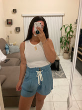 Load image into Gallery viewer, High-Waisted Ruffle Chambray Shorts
